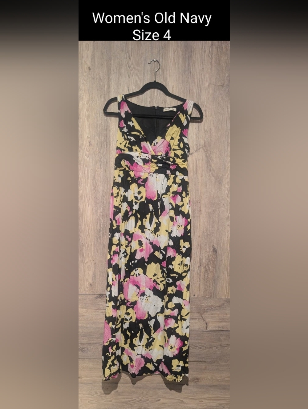 Old Navy Black Maxi Dress with Pink & Yellow Floral Print